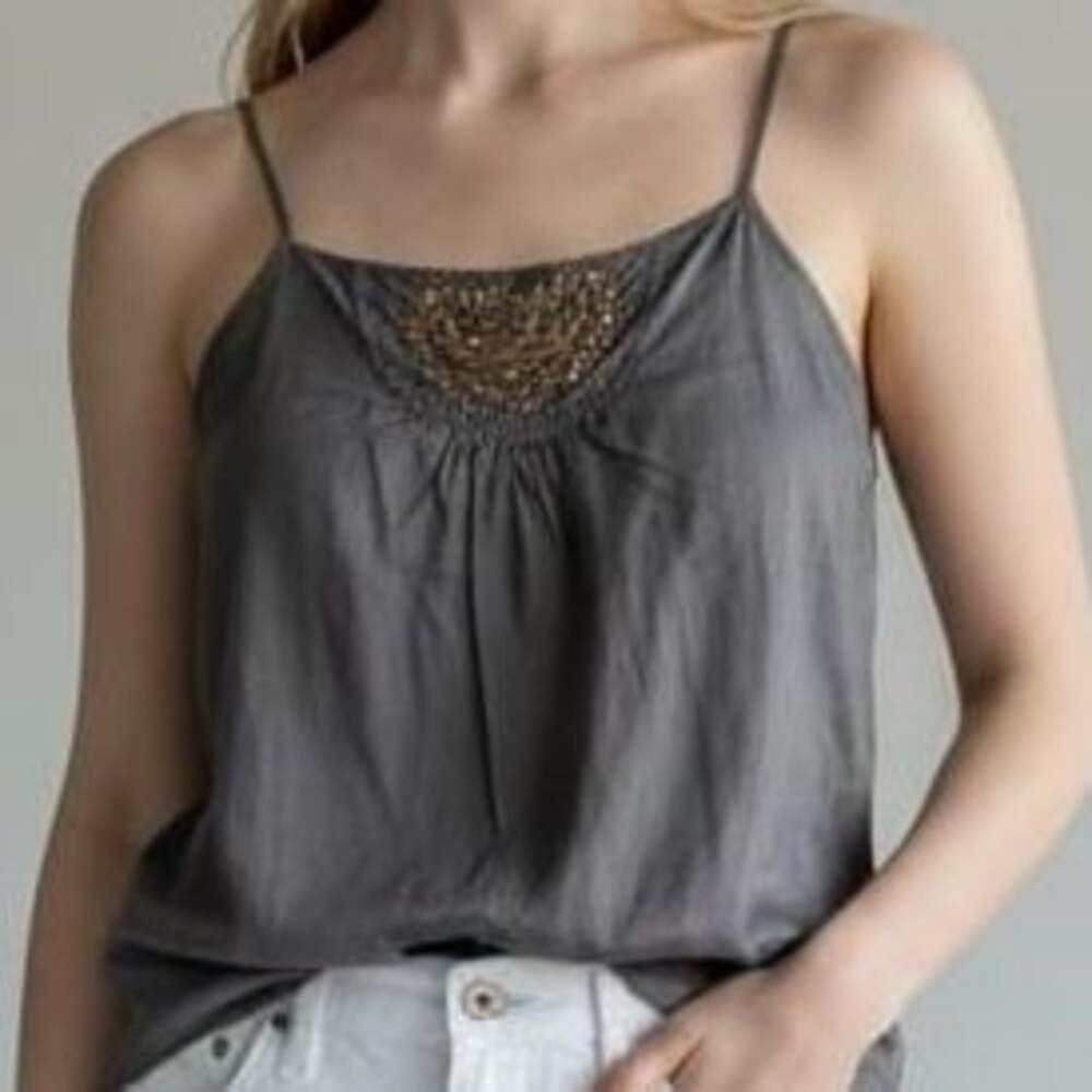 Old Navy Beaded Sequin Neck Camisole Charcoal Gray Boho Tank Top L Festival Y2K